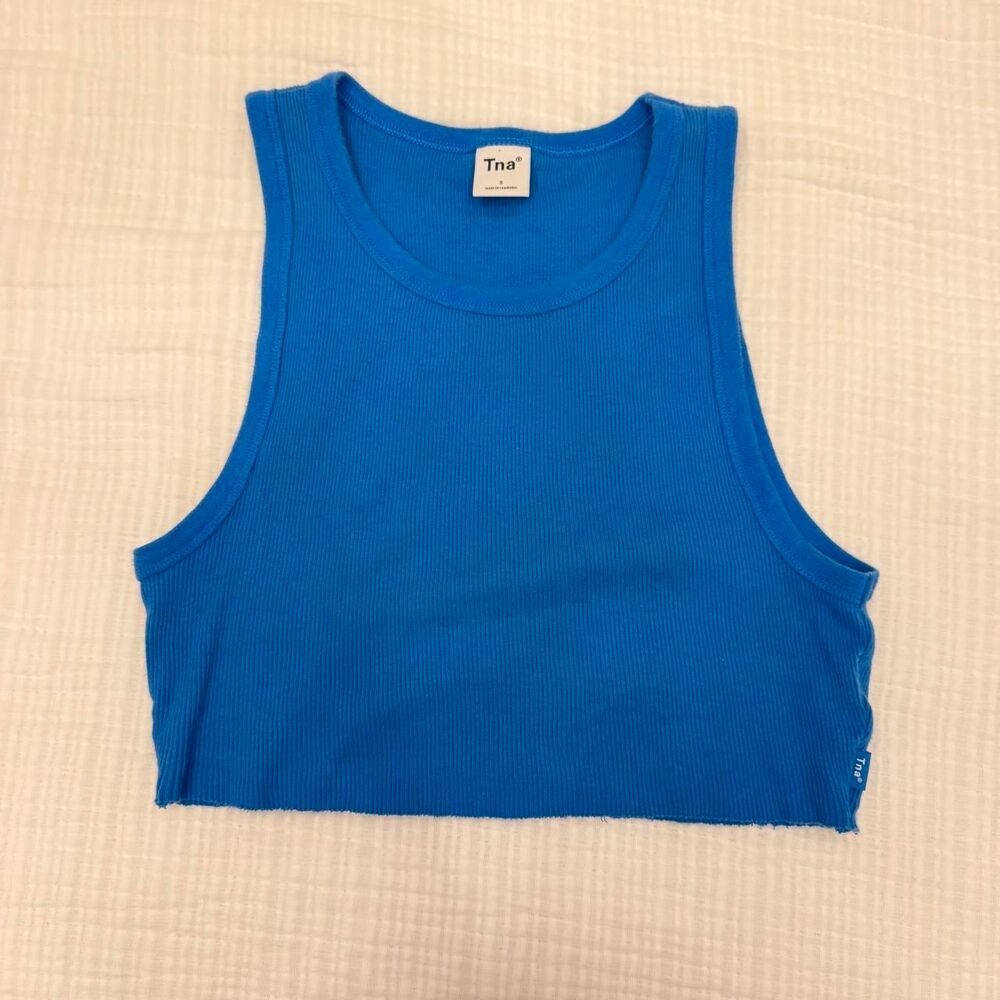aritzia tna blue ribbed cropped tank